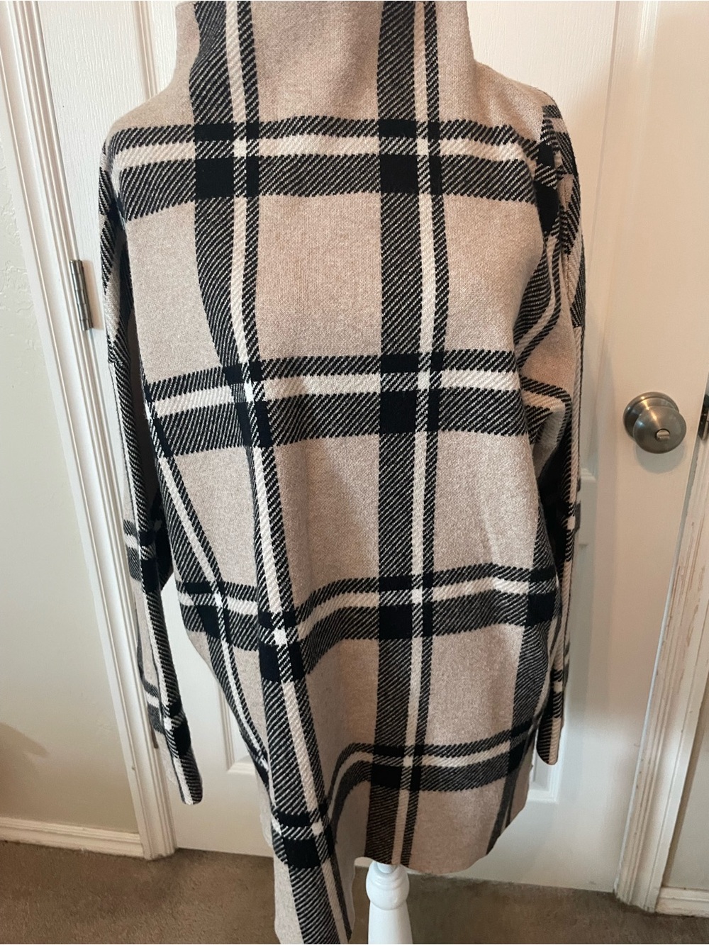 Max Studio Woman Black, Brown and White Knit Funnel Neck Sweater